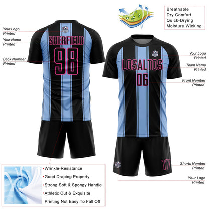 Custom Black Light Blue-Pink Line Sublimation Soccer Uniform Jersey - Sky-Custom