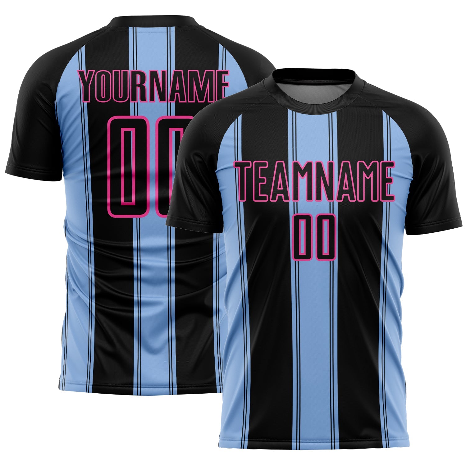 Custom Black Light Blue-Pink Line Sublimation Soccer Uniform Jersey - Sky-Custom