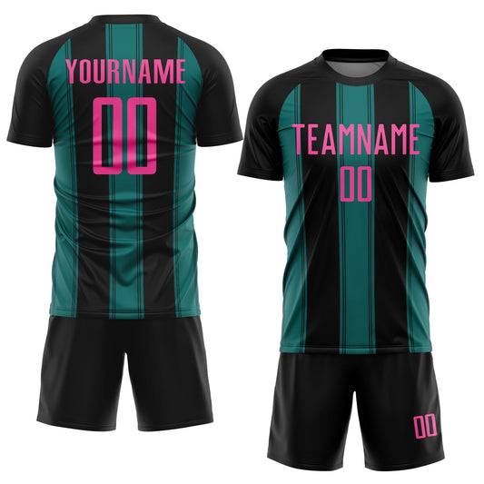 Custom Black Pink-Teal Line Sublimation Soccer Uniform Jersey - Sky-Custom