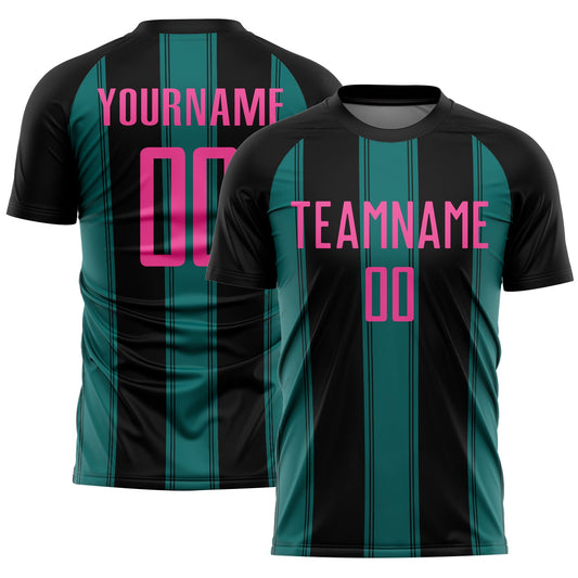 Custom Black Pink-Teal Line Sublimation Soccer Uniform Jersey - Sky-Custom