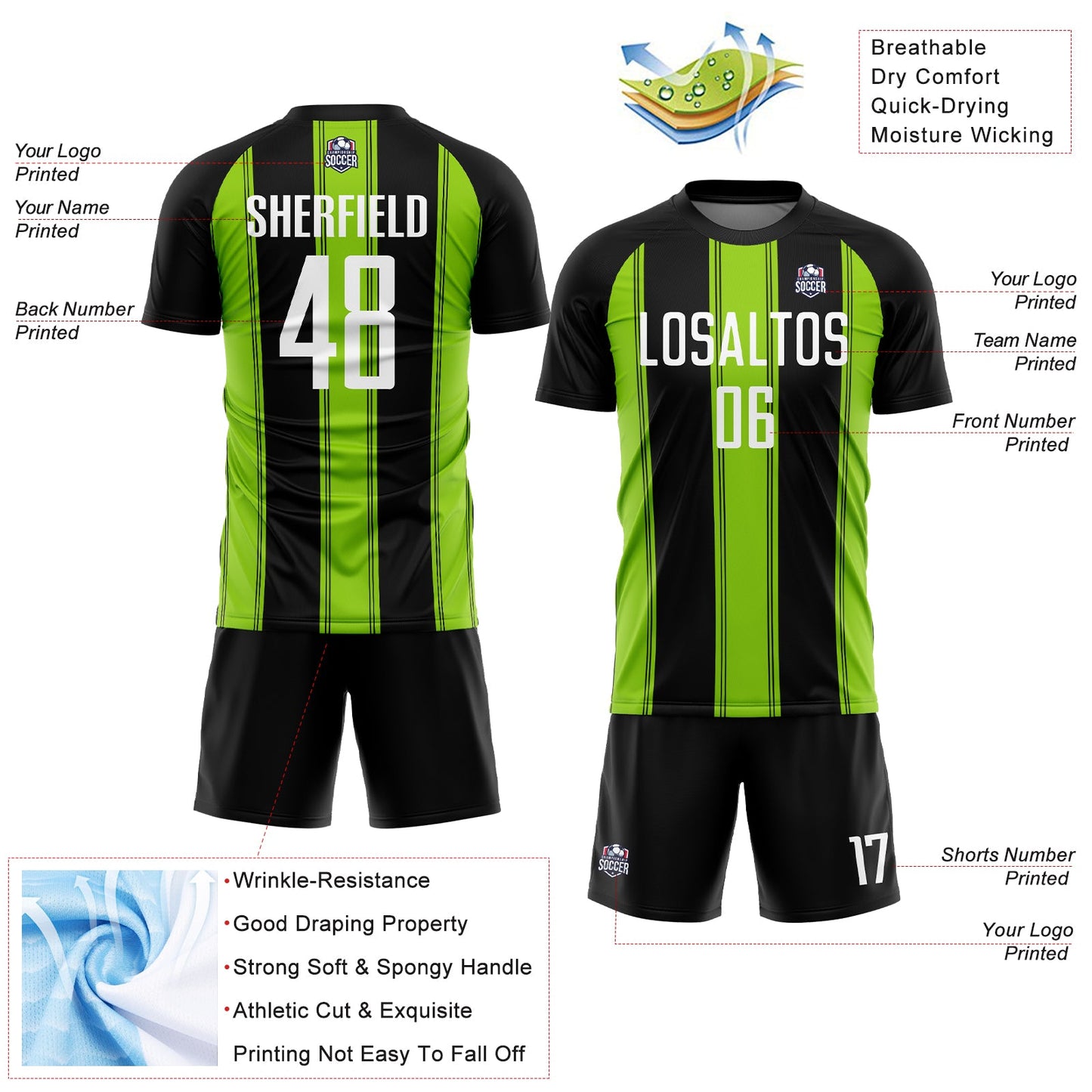 Custom Black White-Neon Green Line Sublimation Soccer Uniform Jersey - Sky-Custom
