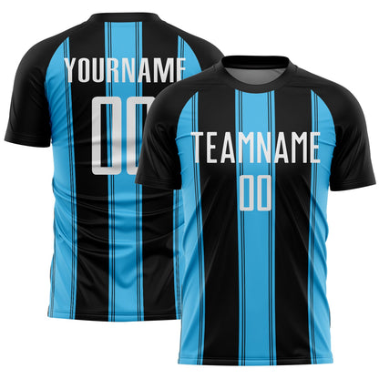 Custom Black White-Sky Blue Line Sublimation Soccer Uniform Jersey - Sky-Custom