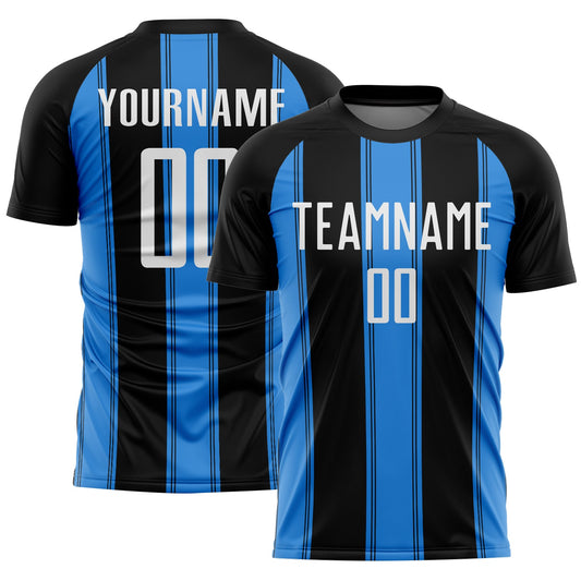 Custom Black White-Powder Blue Line Sublimation Soccer Uniform Jersey - Sky-Custom