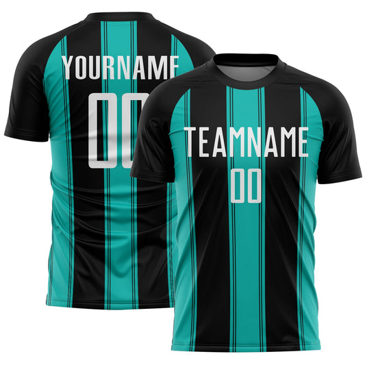 Custom Black White-Aqua Line Sublimation Soccer Uniform Jersey - Sky-Custom