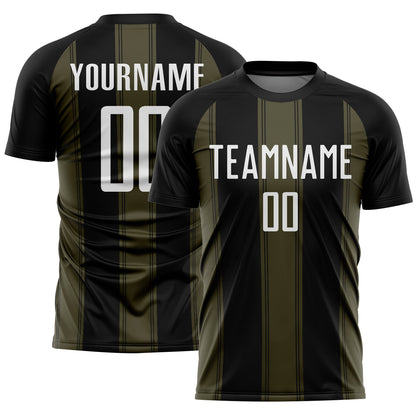 Custom Black White-Olive Line Sublimation Soccer Uniform Jersey - Sky-Custom