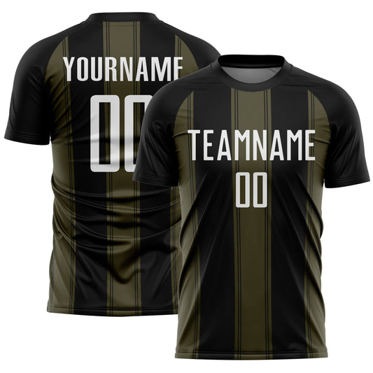 Custom Black White-Olive Line Sublimation Soccer Uniform Jersey - Sky-Custom