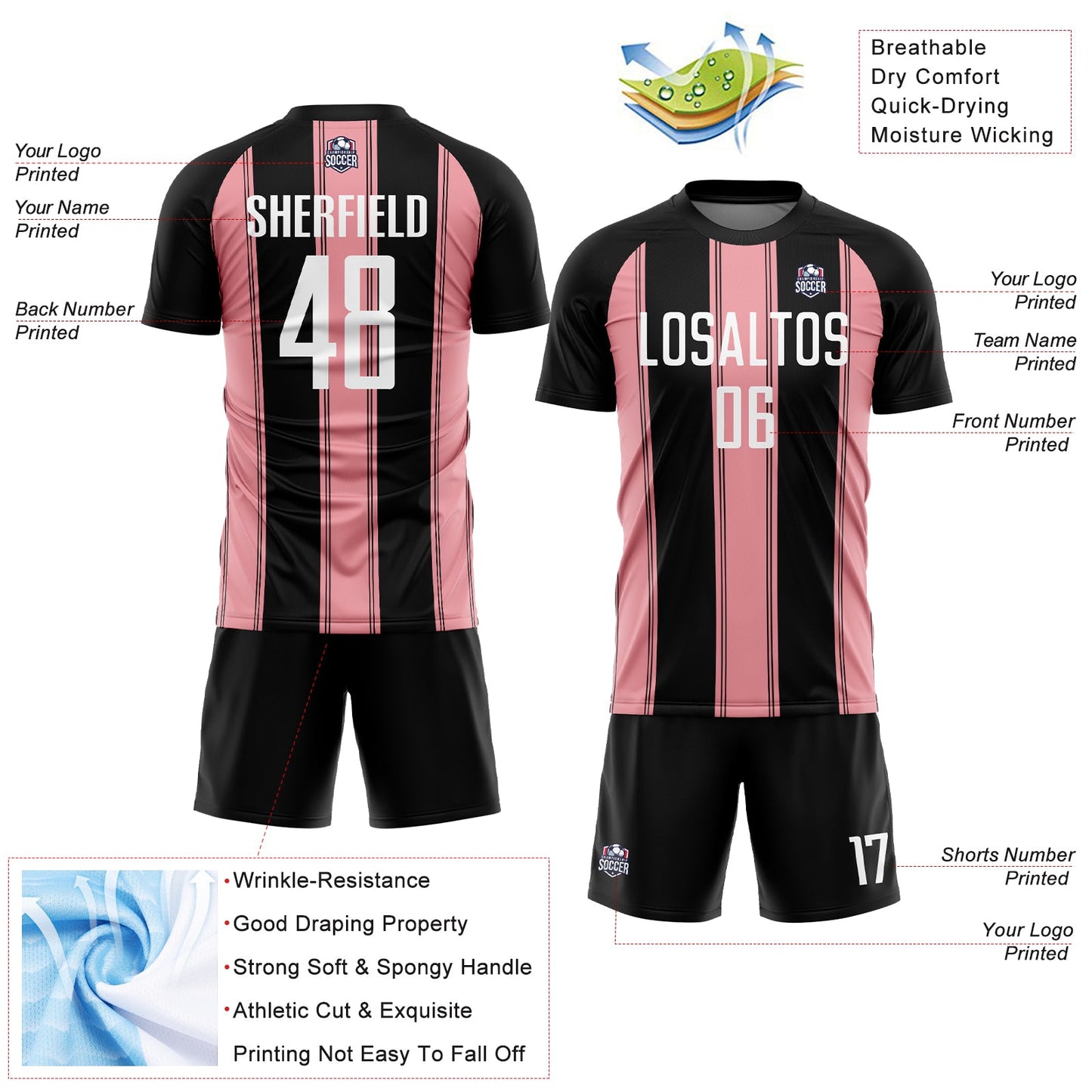 Custom Black White-Medium Pink Line Sublimation Soccer Uniform Jersey - Sky-Custom