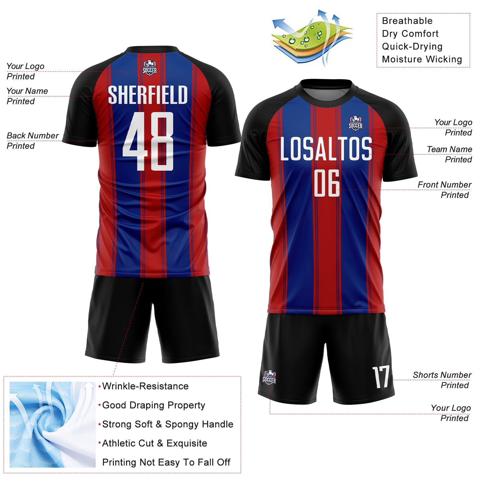 Custom Black White Red-Royal Line Sublimation Soccer Uniform Jersey - Sky-Custom