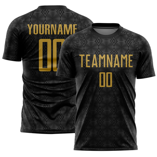 Custom Black Old Gold Geometric Shapes Sublimation Soccer Uniform Jersey - Sky-Custom