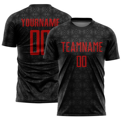 Custom Black Red Geometric Shapes Sublimation Soccer Uniform Jersey - Sky-Custom