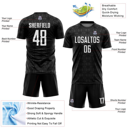 Custom Black White Geometric Shapes Sublimation Soccer Uniform Jersey - Sky-Custom