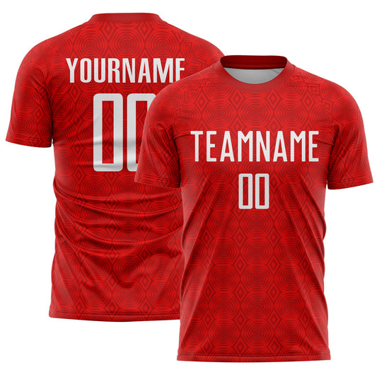 Custom Red White Geometric Shapes Sublimation Soccer Uniform Jersey - Sky-Custom