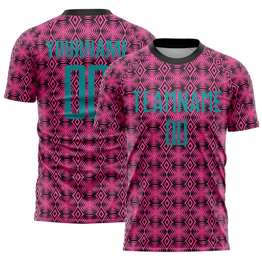 Custom Pink Teal-Black Geometric Shapes Sublimation Soccer Uniform Jersey - Sky-Custom