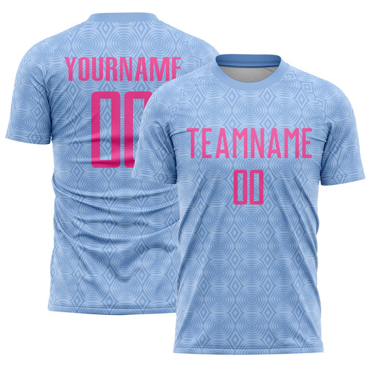 Custom Light Blue Pink Geometric Shapes Sublimation Soccer Uniform Jersey - Sky-Custom