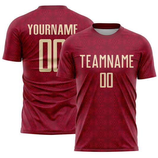 Custom Crimson Cream Geometric Shapes Sublimation Soccer Uniform Jersey - Sky-Custom