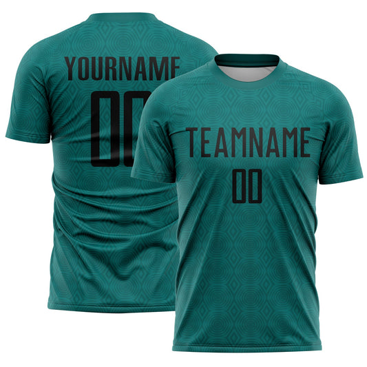 Custom Teal Black Geometric Shapes Sublimation Soccer Uniform Jersey - Sky-Custom