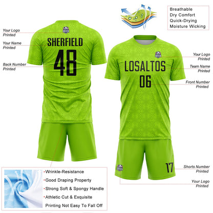 Custom Neon Green Black Geometric Shapes Sublimation Soccer Uniform Jersey - Sky-Custom