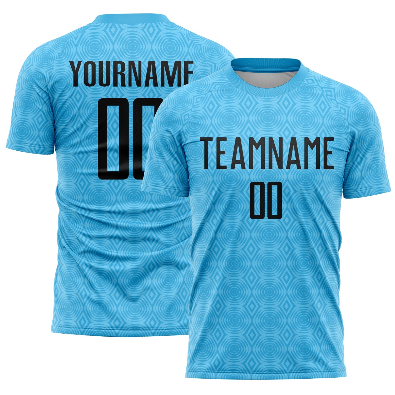 Custom Sky Blue Black Geometric Shapes Sublimation Soccer Uniform Jersey - Sky-Custom