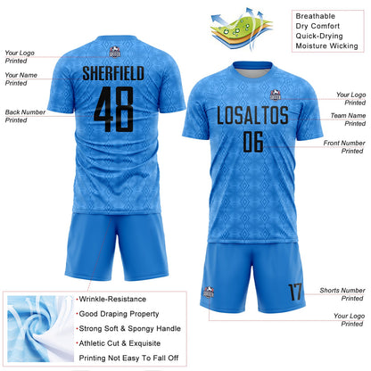 Custom Powder Blue Black Geometric Shapes Sublimation Soccer Uniform Jersey - Sky-Custom