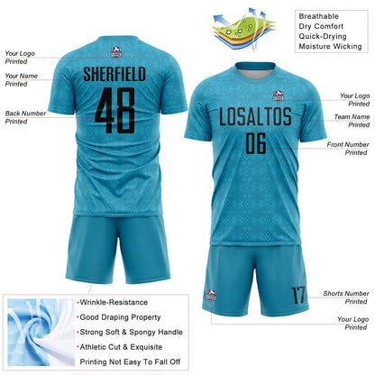 Custom Panther Blue Black Geometric Shapes Sublimation Soccer Uniform Jersey - Sky-Custom