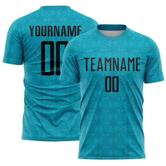 Custom Teal Black Geometric Shapes Sublimation Soccer Uniform Jersey - Sky-Custom