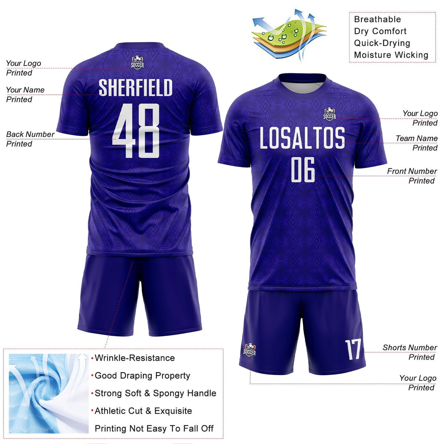 Custom Dark Purple Black Geometric Shapes Sublimation Soccer Uniform Jersey - Sky-Custom