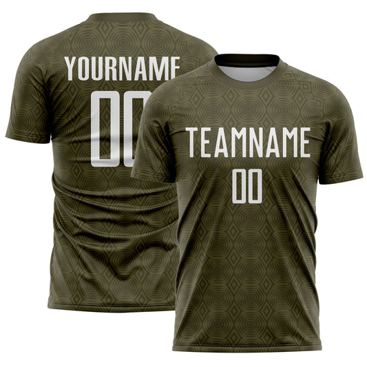 Custom Olive White Geometric Shapes Sublimation Salute To Service Soccer Uniform Jersey - Sky-Custom
