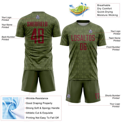 Custom Olive Crimson Geometric Shapes Sublimation Salute To Service Soccer Uniform Jersey - Sky-Custom