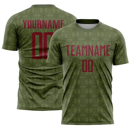Custom Olive Crimson Geometric Shapes Sublimation Salute To Service Soccer Uniform Jersey - Sky-Custom