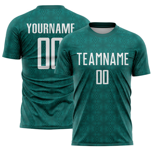 Custom Midnight Green White Geometric Shapes Sublimation Soccer Uniform Jersey - Sky-Custom