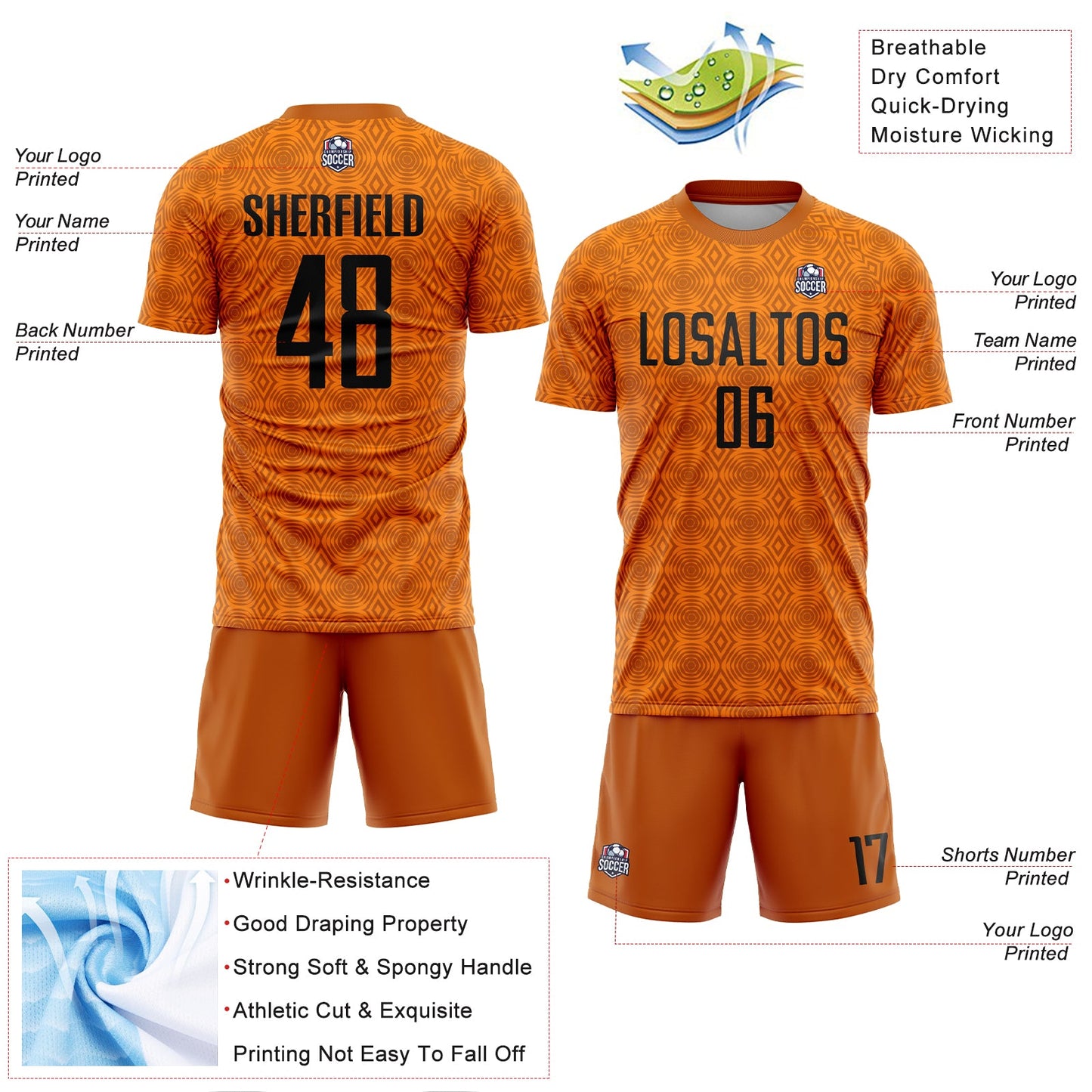 Custom Texas Orange Black-Bay Orange Geometric Shapes Sublimation Soccer Uniform Jersey - Sky-Custom