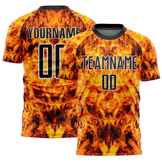 Custom Yellow Black-White Flame Sublimation Soccer Uniform Jersey - Sky-Custom