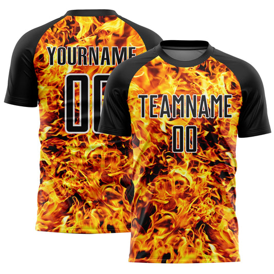 Custom Black White Flame Sublimation Soccer Uniform Jersey - Sky-Custom