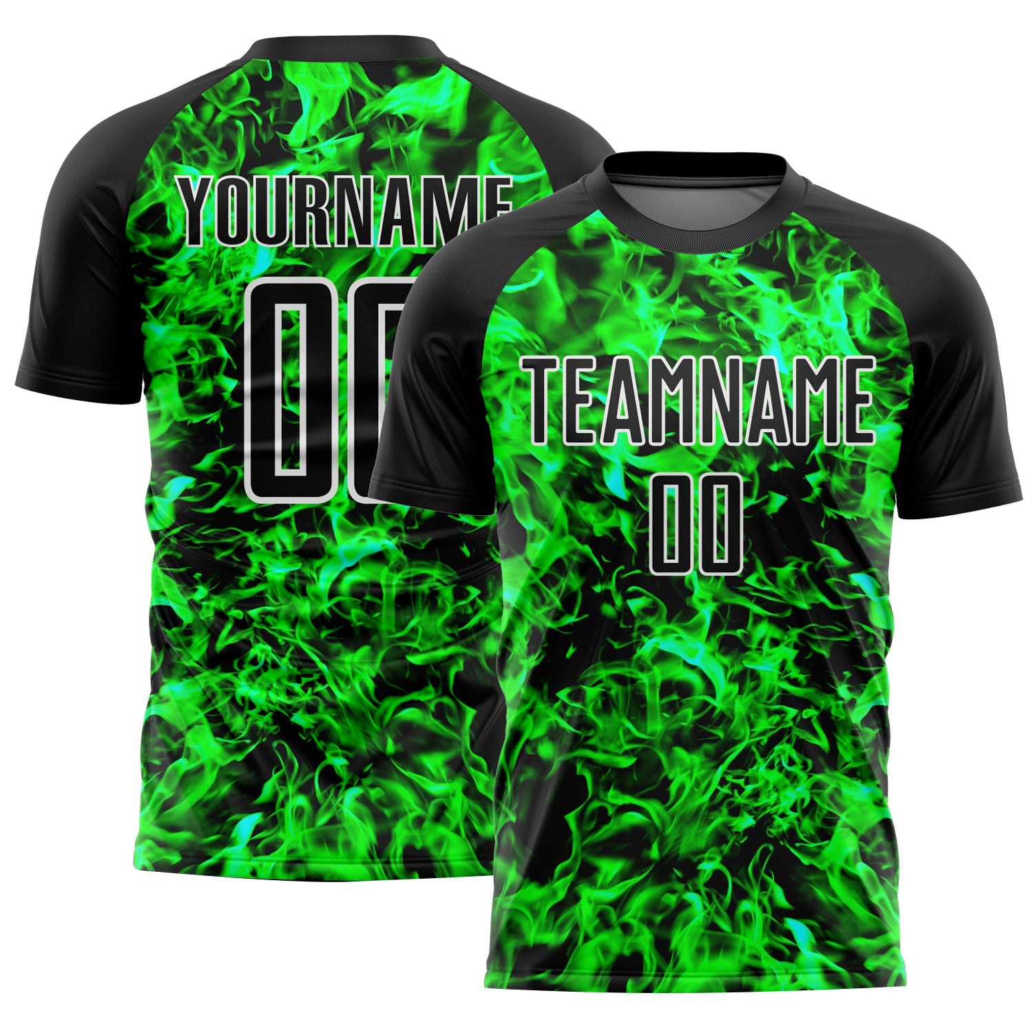 Custom Black Grass Green-White Flame Sublimation Soccer Uniform Jersey - Sky-Custom