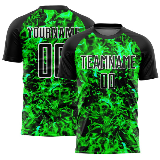 Custom Black Grass Green-White Flame Sublimation Soccer Uniform Jersey - Sky-Custom