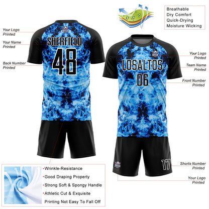 Custom Black Sky Blue-White Flame Sublimation Soccer Uniform Jersey - Sky-Custom