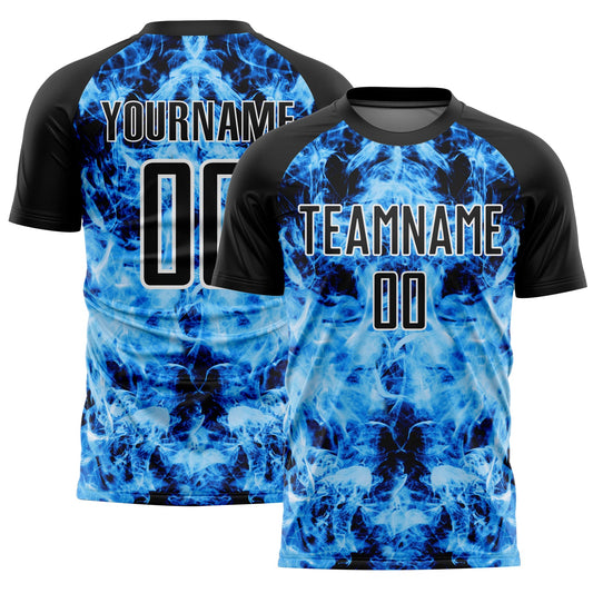 Custom Black Sky Blue-White Flame Sublimation Soccer Uniform Jersey - Sky-Custom