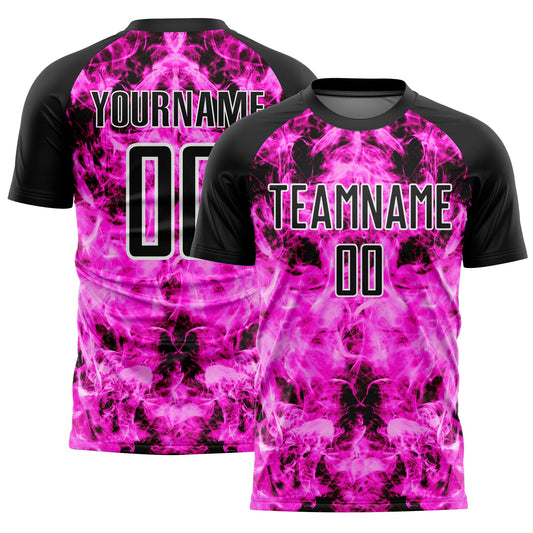 Custom Black Pink-White Flame Sublimation Soccer Uniform Jersey - Sky-Custom