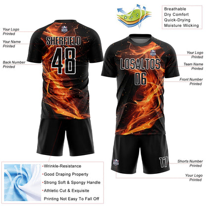 Custom Black Gold-White Flame Sublimation Soccer Uniform Jersey - Sky-Custom