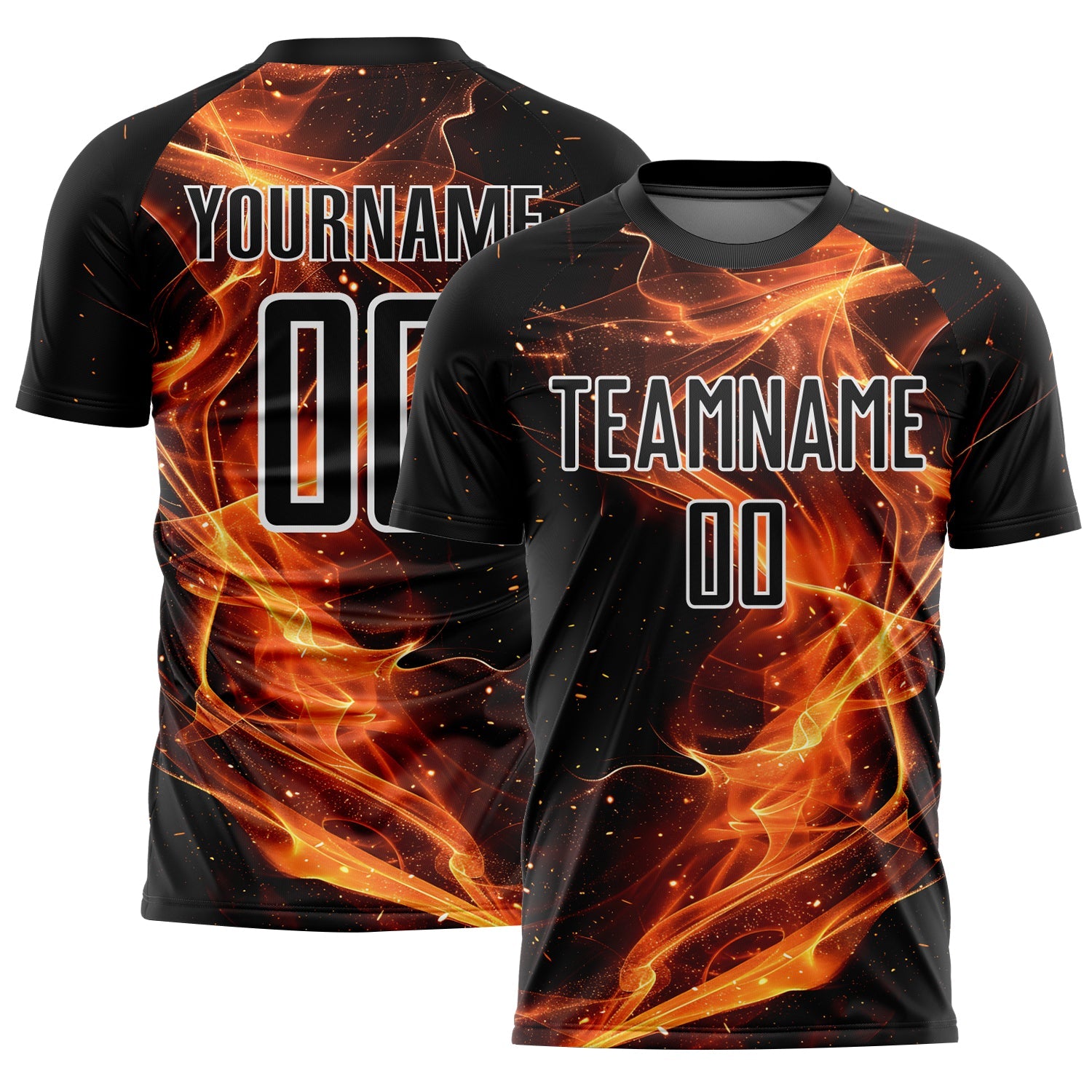 Custom Black Gold-White Flame Sublimation Soccer Uniform Jersey - Sky-Custom