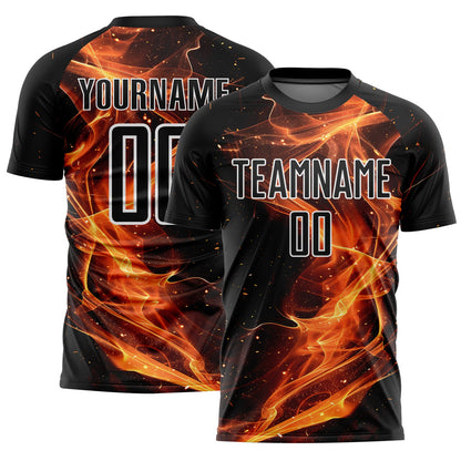 Custom Black Gold-White Flame Sublimation Soccer Uniform Jersey - Sky-Custom