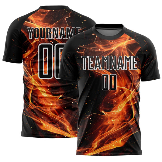 Custom Black Gold-White Flame Sublimation Soccer Uniform Jersey - Sky-Custom