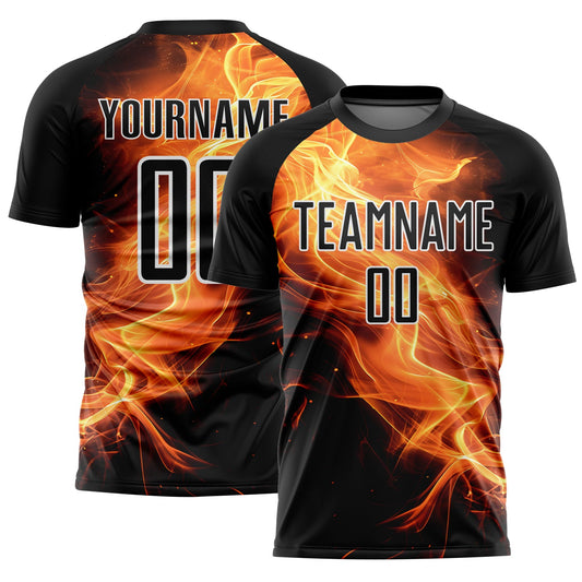 Custom Black Gold-White Flame Sublimation Soccer Uniform Jersey - Sky-Custom
