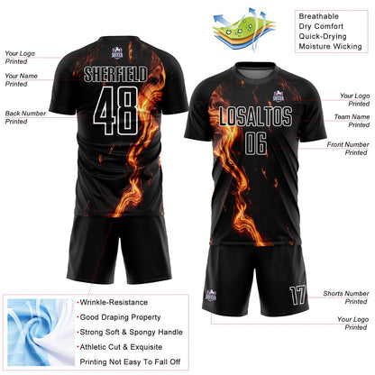 Custom Black Gold-White Flame Sublimation Soccer Uniform Jersey - Sky-Custom