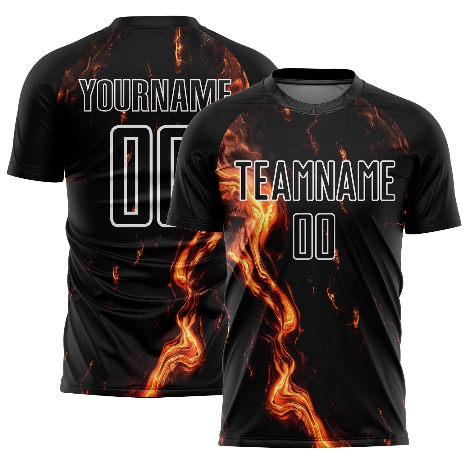 Custom Black Gold-White Flame Sublimation Soccer Uniform Jersey - Sky-Custom