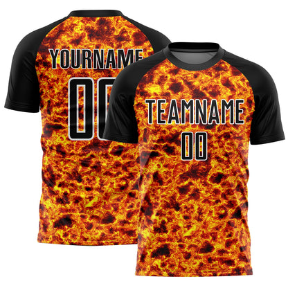 Custom Black Gold-White Flame Sublimation Soccer Uniform Jersey - Sky-Custom