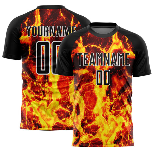 Custom Black Gold-White Flame Sublimation Soccer Uniform Jersey - Sky-Custom