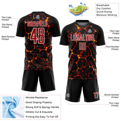 Custom Black Red-White Flame And Splash Sublimation Soccer Uniform Jersey - Sky-Custom