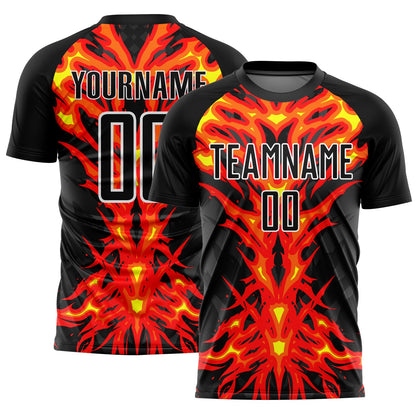 Custom Black Red-White Flame Sublimation Soccer Uniform Jersey - Sky-Custom