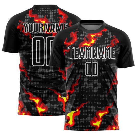 Custom Black Gray Red-Gold Flame Sublimation Soccer Uniform Jersey - Sky-Custom